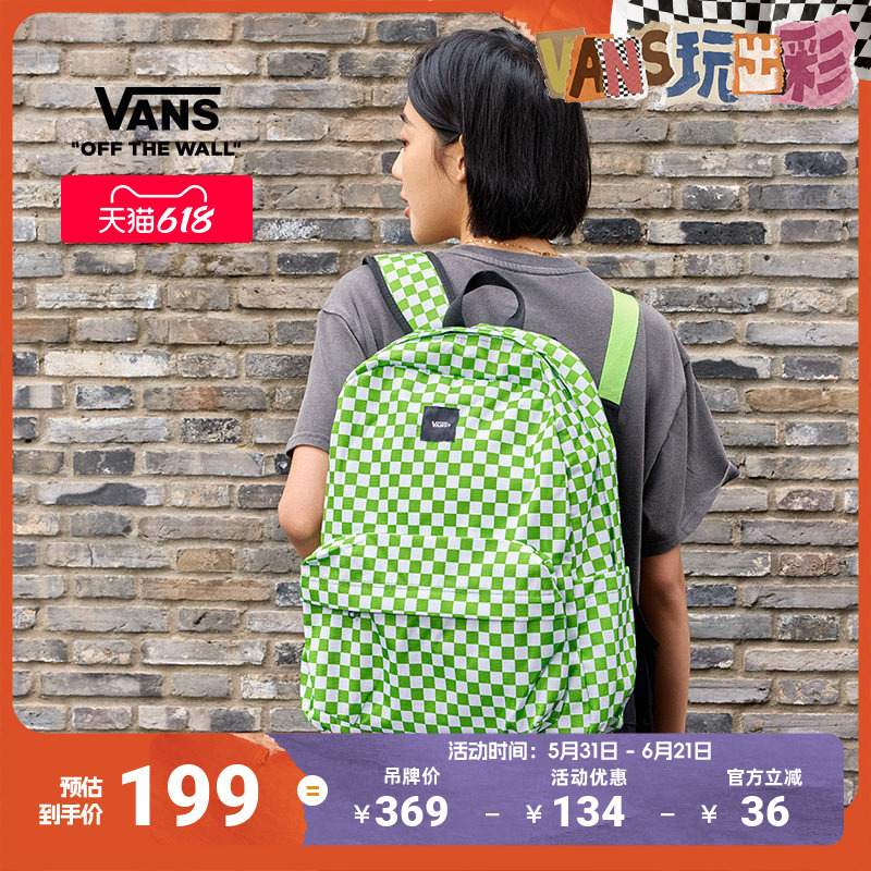 Vans Official Unisex Couple Backpack Green Checkerboard Pattern Large Capacity School Bag Vans Official Unisex Couple Backpack Green Checkerboard Pattern Large Capacity School Bag