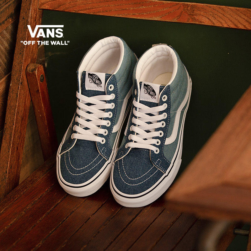 Vans Van Sans Official SK8-Mid Water Bing Moon Blue American College Wind Men's Shoe Shoes Canvas Shoes