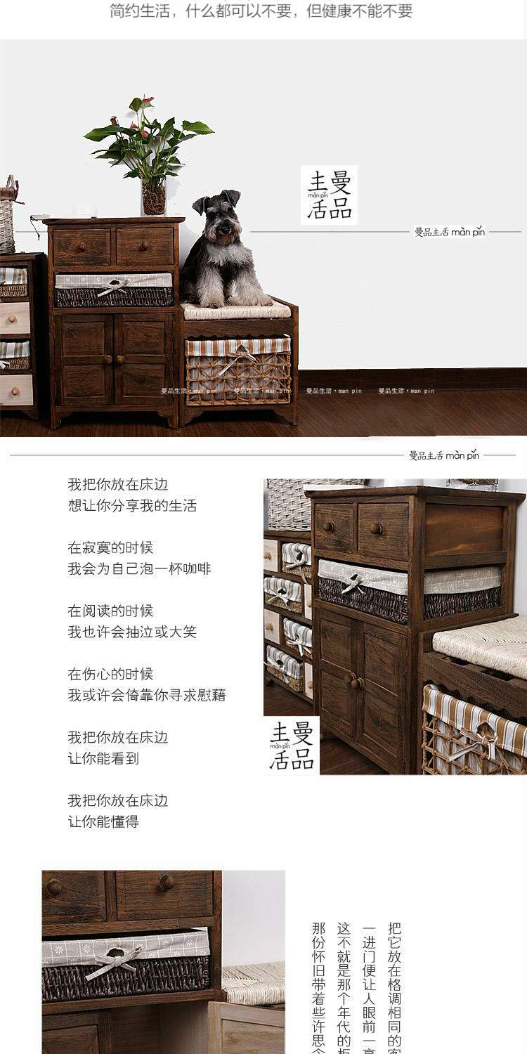 Miễn phí vận chuyển gỗ retro hiện đại nhỏ gọn 40cm tủ lưu trữ mây mục vụ tủ đầu giường Mỹ ngăn kéo đã sẵn sàng - Buồng tủ đựng quần áo giá rẻ