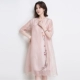 Váy lụa mùa thu mới của phụ nữ Jinju ngắn tay kích thước lớn váy lụa rời in retro mỏng - váy đầm