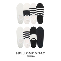  Vegetarian studio four pairs of combination striped shallow mouth socks couple cotton socks fresh silicone non-slip invisible socks