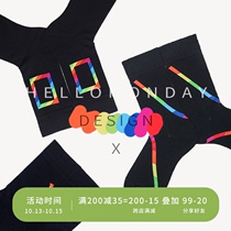 HELLO MONDAY socks womens midline socks black mens socks joker personality rainbow stripe tide socks couples cotton socks