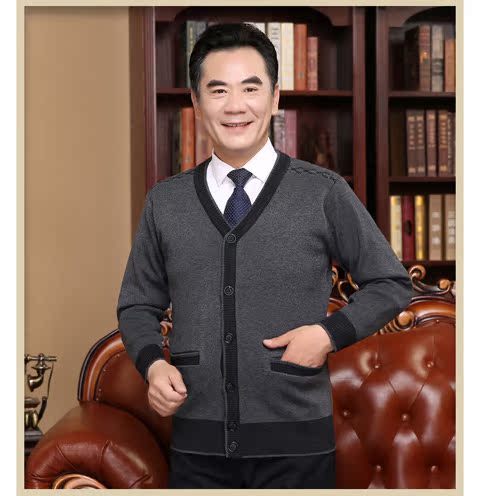 Áo len trung niên nam dày áo len len cổ chữ V nam cổ béo chất béo tải cũ áo khoác thể thao nam