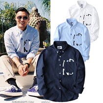  YU Wenle tide brand MDNS MADNESS long-sleeved shirt Blue printed Korean super fire white shirt casual jacket