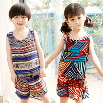 Summer Childrens silk vest boy girls thin cotton silk pyjamas baby baby Summer loose sleeveless suit