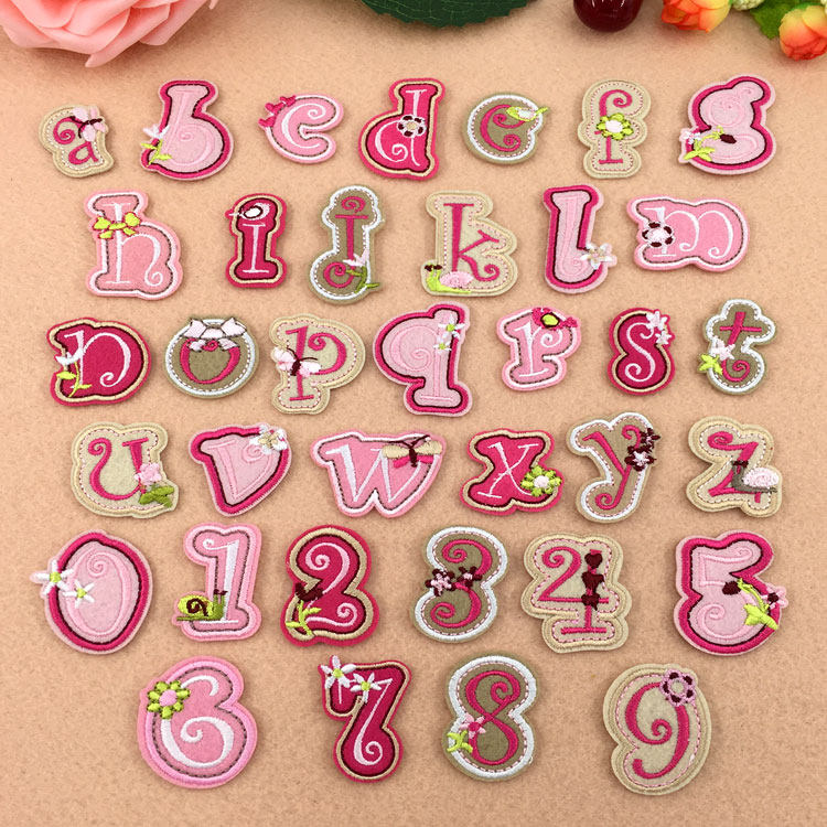 Cartoon posted patch patch for children's fashion flowers 26 pink English alphabet digital clothes trousers