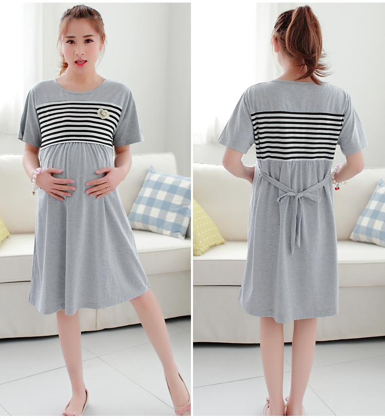 Mùa hè ngắn tay phù hợp với mặt trăng cộng với phân bón XL thai sản dress dress cotton cho con bú phù hợp với ăn nightdress 200 kg