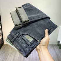 Blue grey jeans Mens 2022 Summer slim fit Ins trend printed Korean version with small leggings pants mens pants
