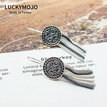 Turkish retro 925 sterling silver earrings womens long temperament earrings new trendy niche earrings cold wind EA89