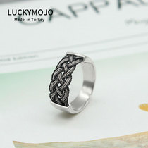 S925 sterling silver ring male tide retro simple silver silk woven food finger ring female gift