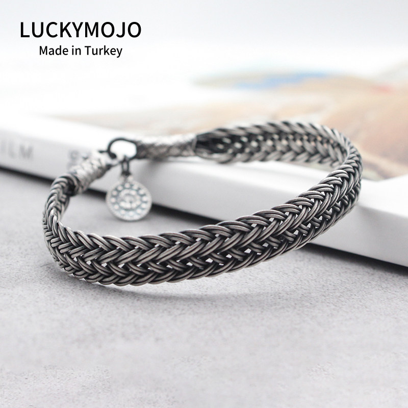 LUCKYMOJO lone hand man sterling silver Turkish foot silver jewelry hand woven hand rope custom lettering