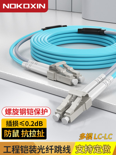Novotrust mouse-proof 3-meter OM3 Gigabit dual-core multi-mode armored dual-core optical fiber jumper LC-LC to SC FC with Kai telecom grade extension pigtail Internet cafe 4 6 8 core engineering rapid customization