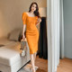 Large size women's square neck puff sleeves French slim bag hip spring and summer new temperament slimming ladies waist dress