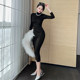 Hip-packed tight-fitting dress, mid-length knitted high-neck, all-match, slim-fitting sweater, bottoming skirt, spring wear