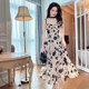 A word fluffy dress temperament ink painting 2022 summer new slim French retro high waist skirt long skirt