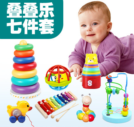 Set lap lap Seven color laminated Leasing Rainbow Tower No tumbler laminated infant Early teaching Puzzle Toy 6-12 months