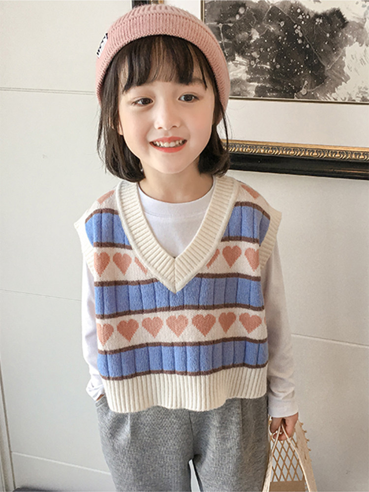 Baby sweater spring autumn girl knit waistcoat 2022 new foreign sends children's spring clothing outside wearing kiddie knit vest