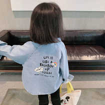 Girl Denim Shirt Spring Autumn Season New Children Foreign Air Trendy Shirt Long Sleeve Pure Cotton Baby Autumn Dress Jacket Thin