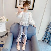 Girl Suit Autumn Clothing 2022 New Children Trendy Shirts Fried Street Tennis Red Jeans Two Sets Spring Autumn Ocean Qi