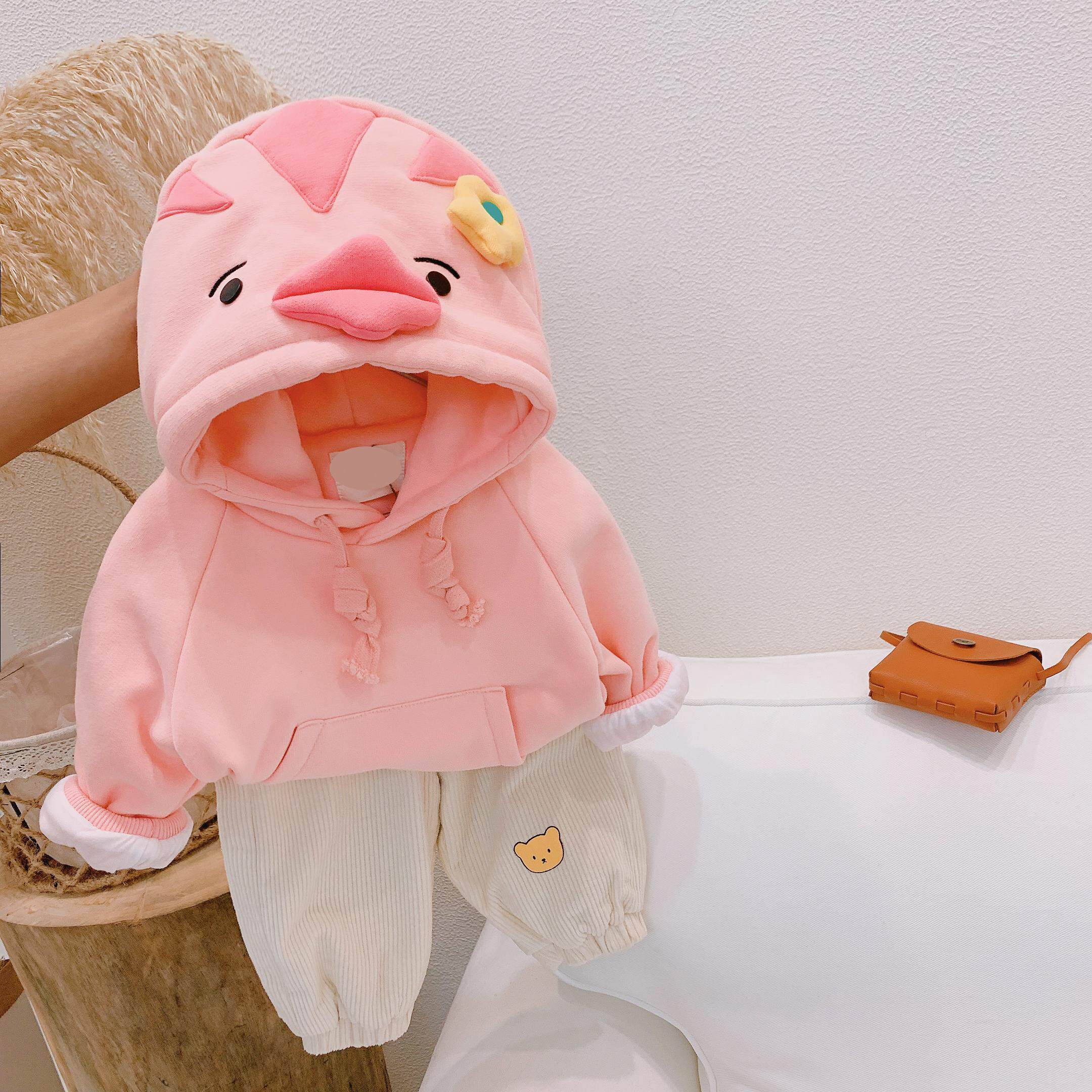 Children's clothing Girls autumn and winter plus suede thickened cotton T Korean version of children Yanist blouses The baby Katong Lianlian hat warm jacket
