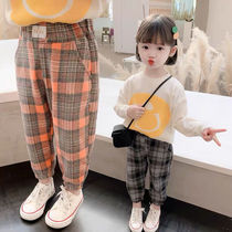 Girl Spring Autumn Season Pants 2022 New Children Foreign Air Long Pants Fashion Plaid Outside Wearing Baby Autumn Clothing Casual Pants