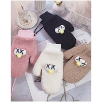 Cotton gloves women padded winter plus velvet students cold-proof big eyes bag fingers warm cycling with cute Korean version