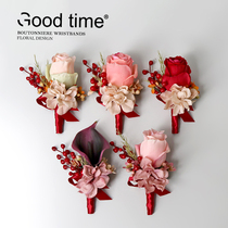 High-end chest flower red rose Calla lily Bride bridesmaid sister wrist flower wedding photography celebration opening accessories