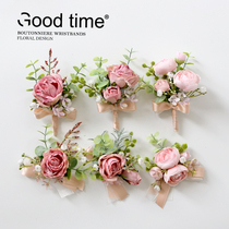Corsage Wrist flower Korean beautiful Sen department Lapel flower Bridesmaid Bride wedding photo clothing Clothing accessories Pink white