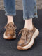 Genuine Leather Women's Shoes 2026 Spring and Autumn Thick-Soled Dad Shoes for Women in Khaki Color, Height-Increasing Versatile Sports Casual Shoes