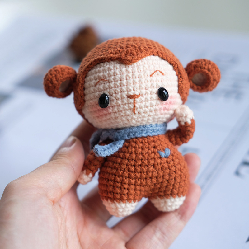 Twelve Zodiac Signs Crochet DIY Handmade Little Monkey Doll Keychain Knitting Material Kit by Kuixia Handmade