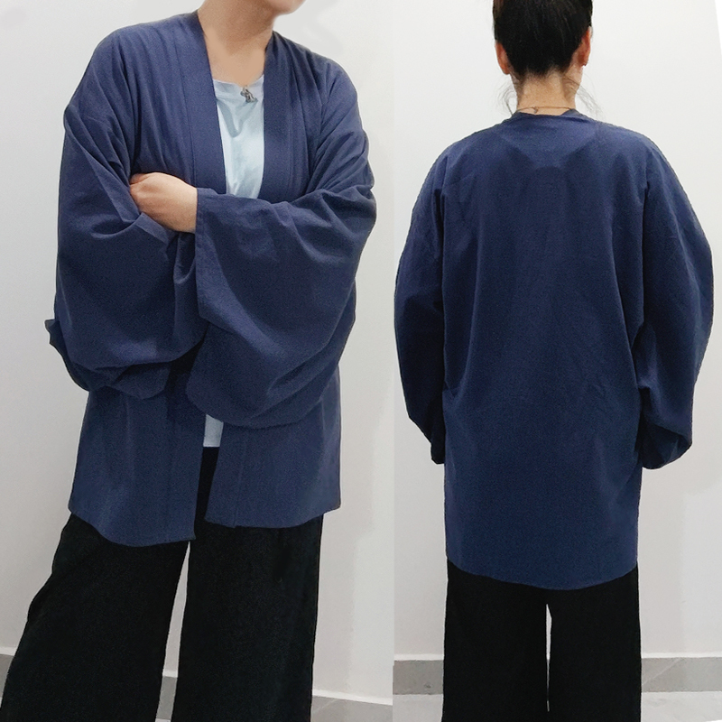 Qingnian Original Men's and Women's Japanese-Style Improved Kimono Loose Pure Cotton Solid Color Small Obi-Feel Jacket Cardigan