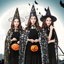 Halloween costume lady cos black adult magic girl cape dress