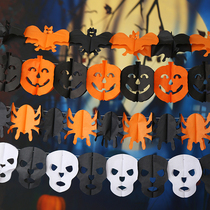 Halloween ornament paper pumpkin ghost lantern folding pendant scene arrangement English pennant pull