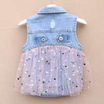 2022 new girls cardigan girl baby denim vest vest skirt coat baby spring and autumn princess 0-1-3 years old
