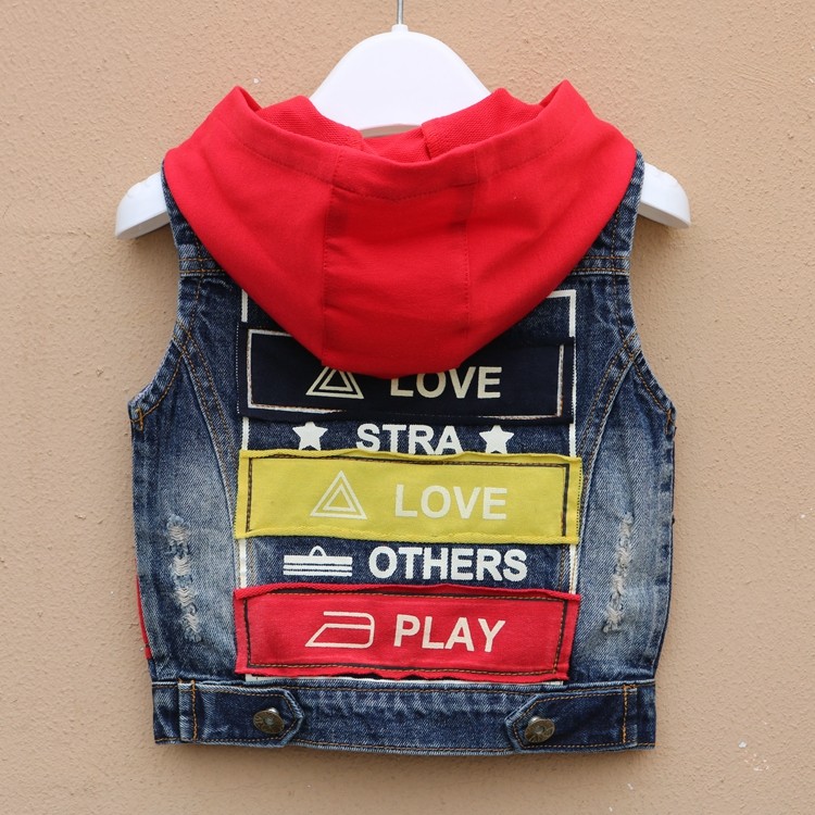 Children's denim waistcoat for men's spring and autumn 2022 new foreign children Leisure thin Tide Baby to wear outside even hat vest