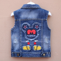 Childrens denim vest boy spring new denim vest vest girl baby vest soft spring and autumn coat