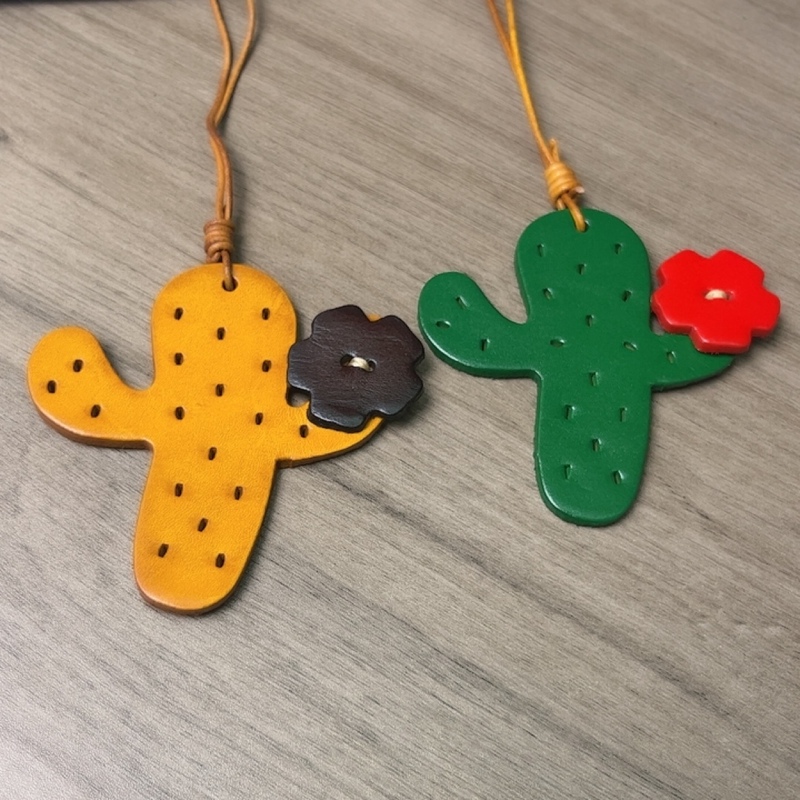 First-Layer Cowhide Cactus Pendant, Tree Sap Ornament, Cute Creative Gift, Bag Pendant, Unique Niche Keychain