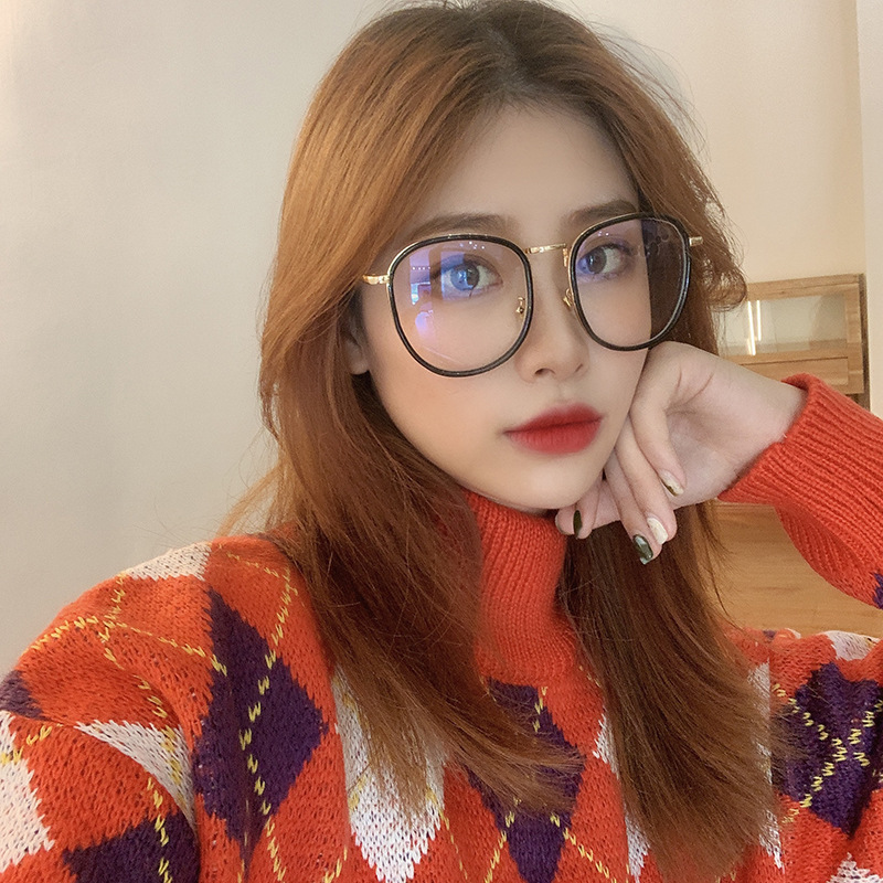 Net red retro glasses frame female art round big frame slim round face Korean big face Korean version of plain face anti-radiation trembles