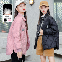 Girls lapel down jacket 2021 Winter new medium children light and thin warm down liner childrens coat