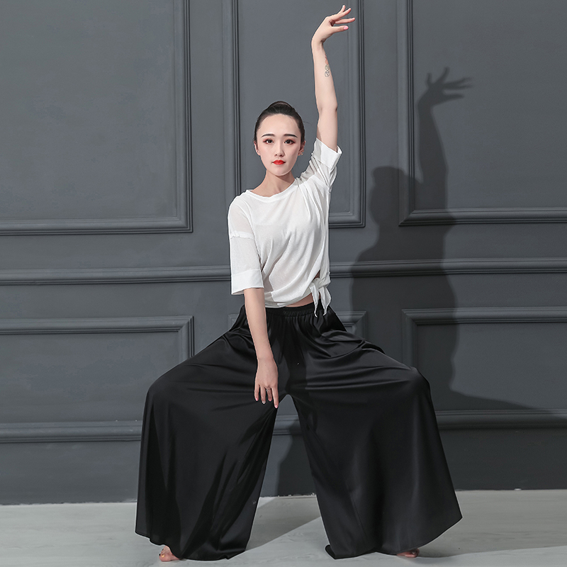 Silk hiện đại thực hành quần áo quần khiêu vũ cổ điển quần áo khiêu vũ nữ trang phục khiêu vũ quốc gia quần áo khiêu vũ chân rộng quần quần - Khiêu vũ / Thể dục nhịp điệu / Thể dục dụng cụ giày múa cao gót