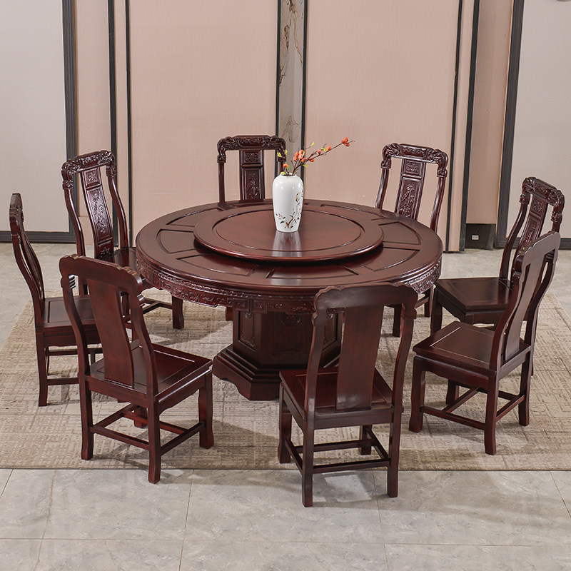 1 meter 8 large round table all solid wood dining table and chair combination hotel living room household 10 people dining table with turntable carving