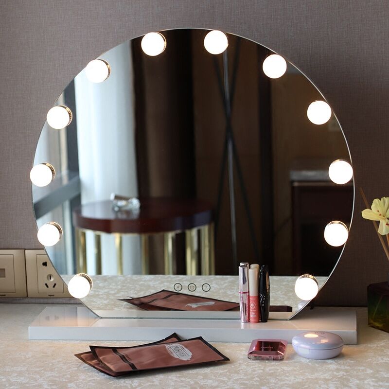 Round desktop LED light makeup mirror with light fill light mirror lamp wedding light bulb mirror dormitory bedroom HD dressing mirror