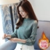Cộng với áo nhung dày ren đáy quần nữ mùa thu đông mặc phiên bản Hàn Quốc của chiếc áo rời trái tim thiết kế ý nghĩa đèn lồng tay áo voan sơ mi công sở nữ Áo sơ mi chiffon ren