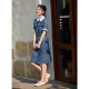 XWI/Xinwei Tencel fabric denim dress women's summer contrasting color splicing design waist-showing shirt skirt