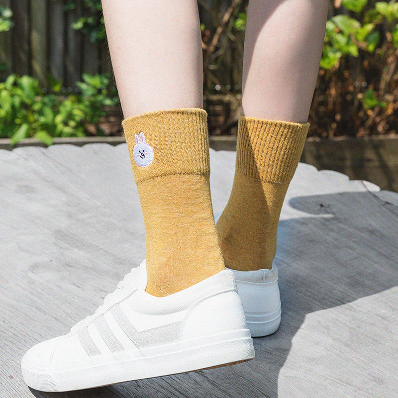 Autumn and winter Korean version of cute rabbit embroidery in the tube women's socks Japanese cartoon girl college wild personality socks women