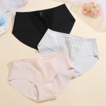 Womens middle waist underwear one piece of seamless Womens Ice Silk antibacterial underwear comfortable lace cotton crotch triangle