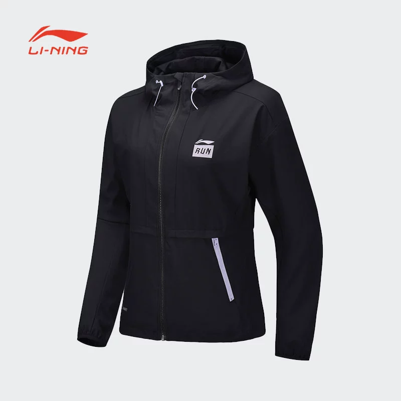 Li Ning thể thao áo gió phụ nữ mùa xuân cardigan dây kéo giản dị có mũ trùm đầu áo khoác chống gió thể thao trang phục hàng đầu mặc giản dị - Áo gió thể thao