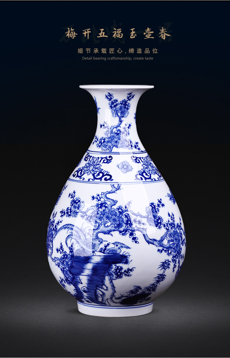 Jingdezhen ceramics hand - made archaize sitting room place, blue and white porcelain vase flower arranging Chinese style household decorative arts and crafts