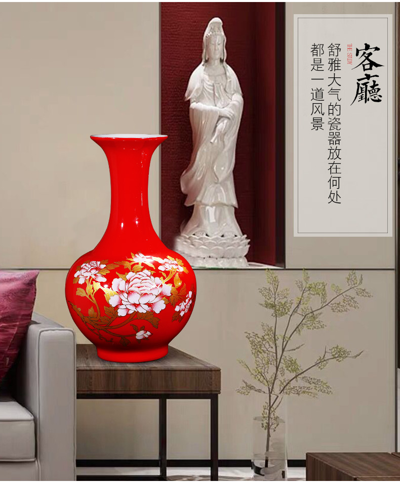 Jingdezhen ceramics China red peony vase of large sitting room place, home decoration wedding gift