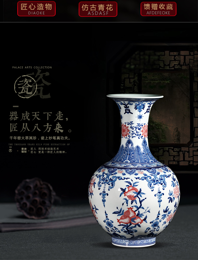 Jingdezhen ceramics hand - made archaize of new Chinese style household adornment is placed large blue and white porcelain vases, flower arrangement